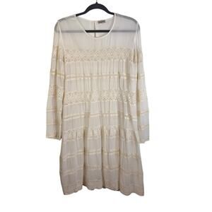 byTiMo Cream Lace Tiered Dress XL Sheer Boho Long Sleeve Romantic